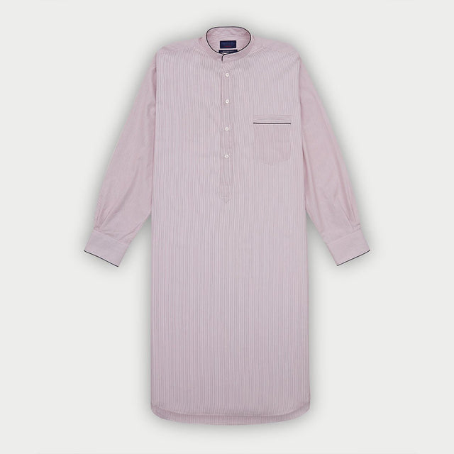 Burgundy Hairline Stripe Sea Island Quality Cotton Nightshirt with Navy Piping