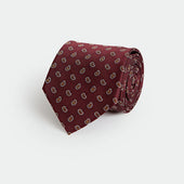 Burgundy Small Paisley Motif Woven Silk Tie