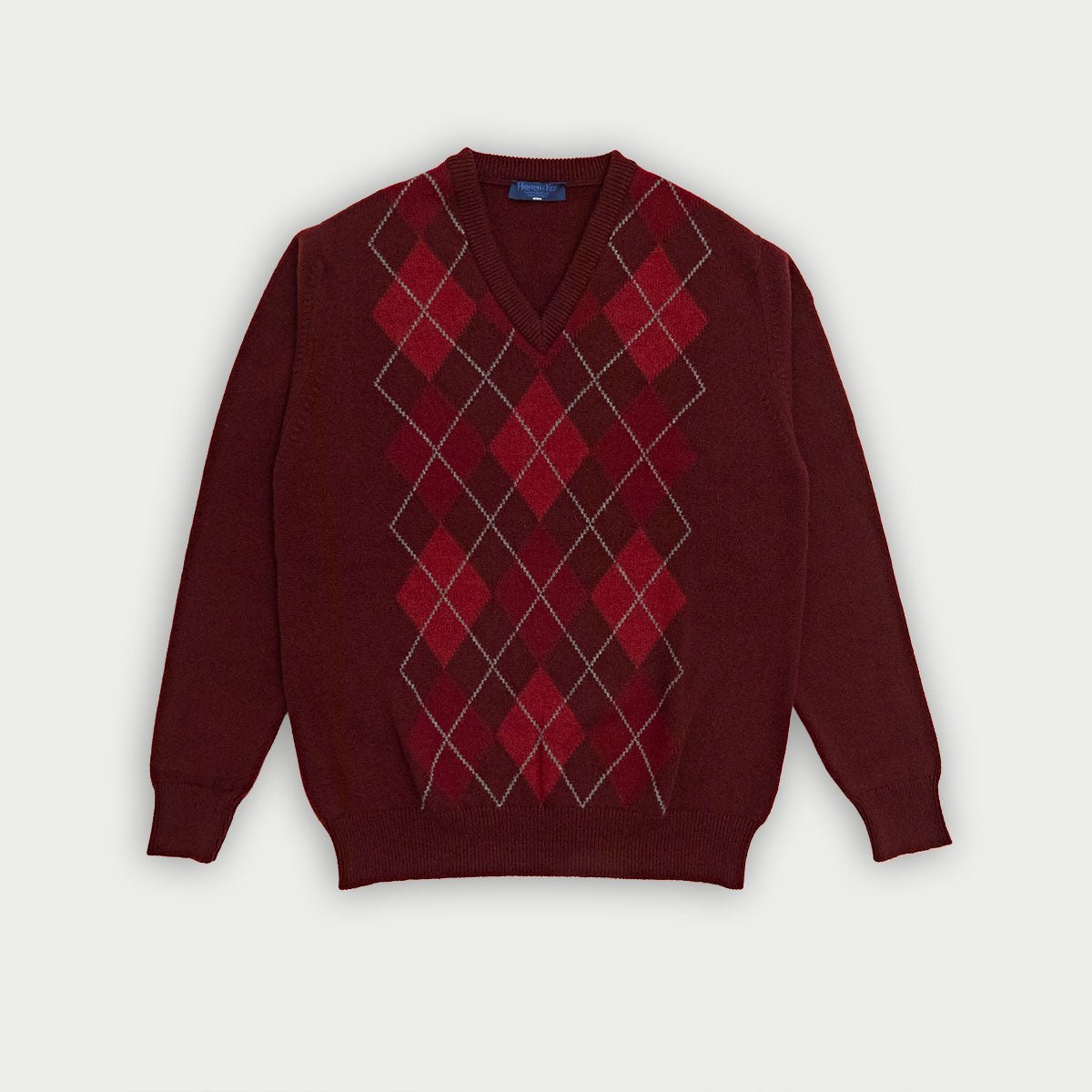 Burgundy V-Neck Cashmere Argyle Sweater