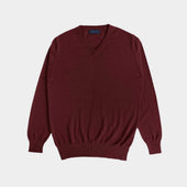 Burgundy V-Neck Cashmere Sweater