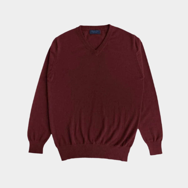 Burgundy V-Neck Cashmere Sweater