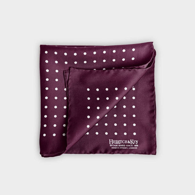 Burgundy & White Medium Spot Silk Pocket Square