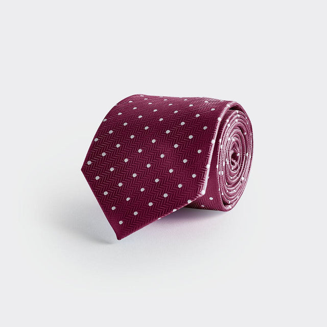 Burgundy & White Spot Herringbone Silk Tie