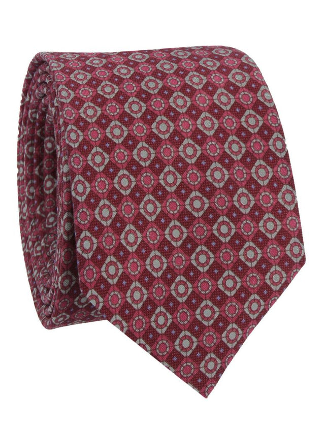 Burgundy wool tie with retro patterns