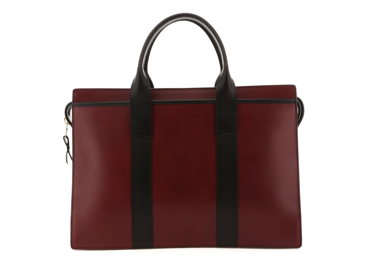 Double Zip-Top Briefcase - Burgundy / Black Trim - Belting