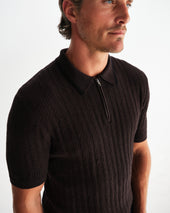 Bury Dark Brown Stripe Zip Polo