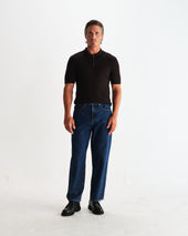 Bury Dark Brown Stripe Zip Polo