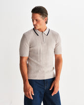 Bury Natural Melange Stripe Zip Polo