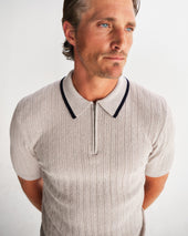 Bury Natural Melange Stripe Zip Polo