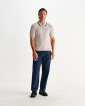 Bury Natural Melange Stripe Zip Polo