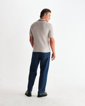 Bury Natural Melange Stripe Zip Polo