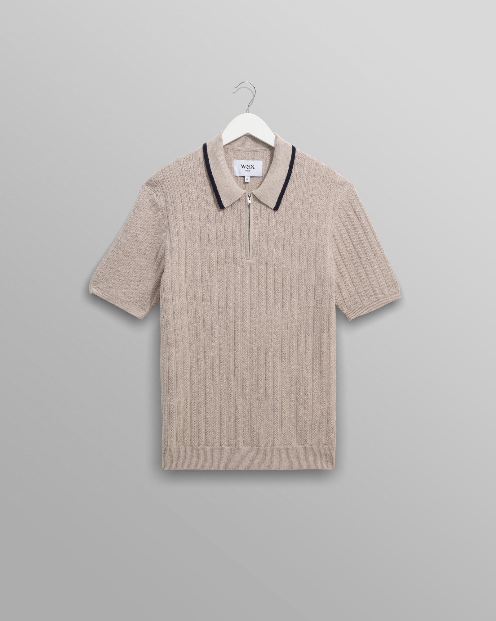 Bury Natural Melange Stripe Zip Polo
