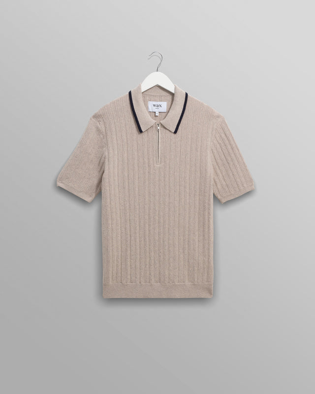 Bury - Natural Melange Stripe Zip Polo