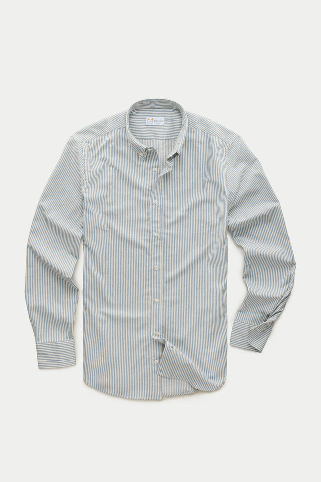 Long Sleeve Regular After-Dinner Button Down Cotton Shirt Blue Conductor