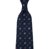 Floral Fina Grenadine Silk Tie - Navy - Hand-Rolled