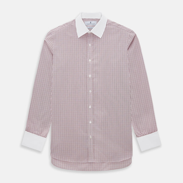 Red Micro Check Shirt with Contrast T&A Collar and Cuffs