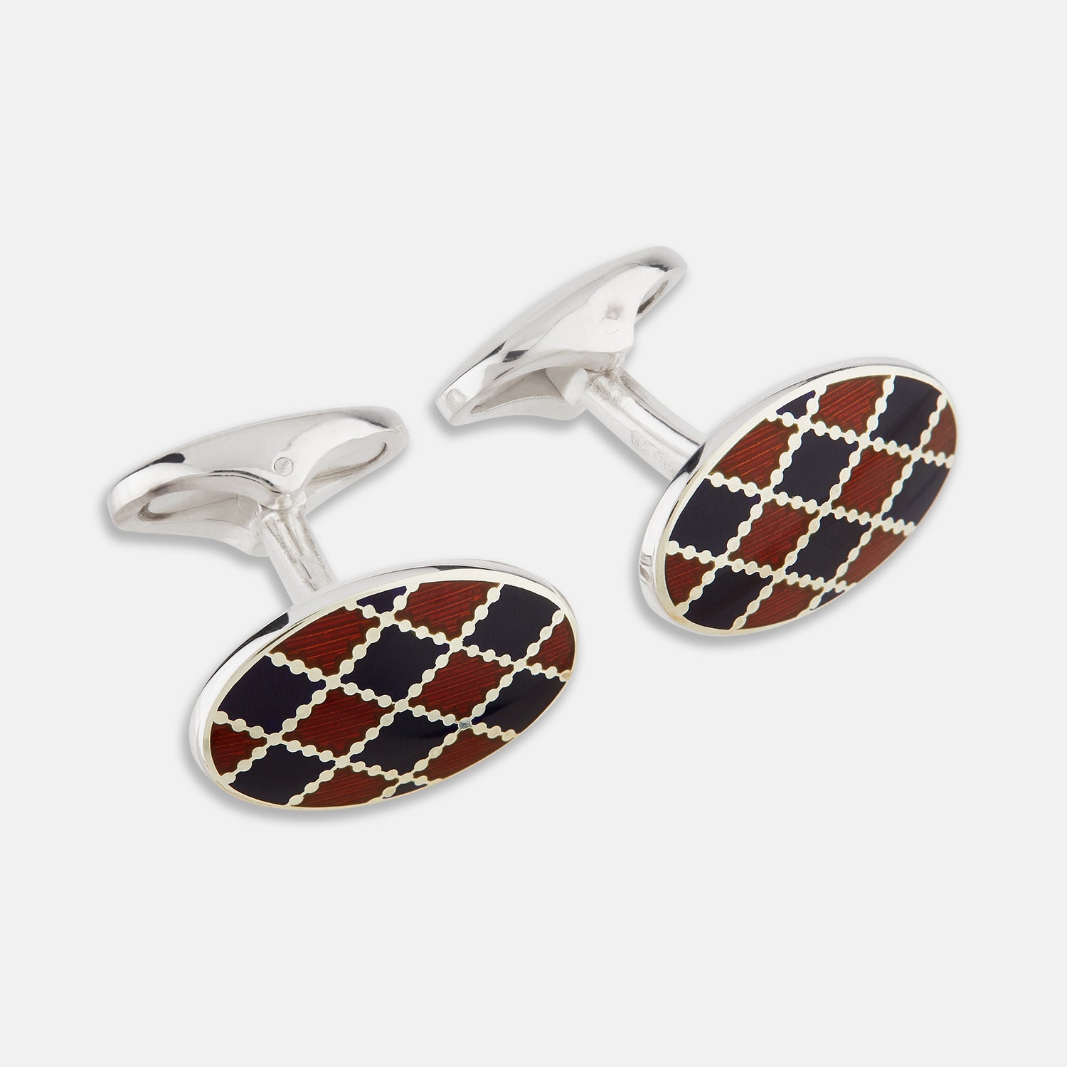 And Navy Checkered Oval Enamel Cufflinks