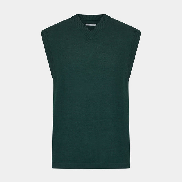 Petrol Green Fine Merino V-Neck Vest