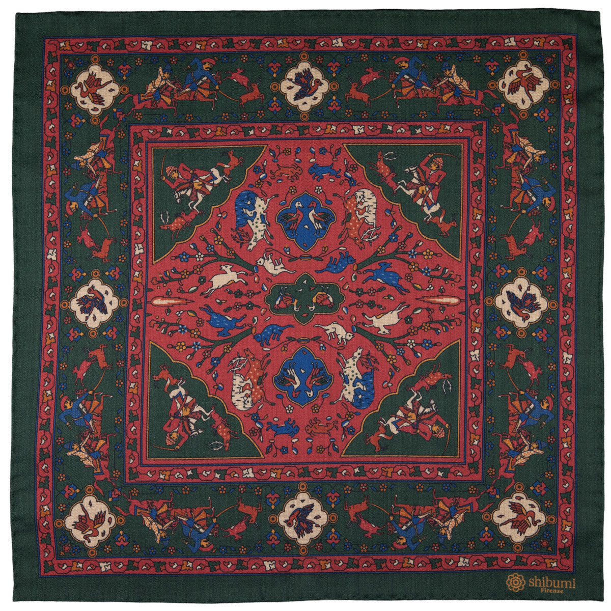Animal Motif Wool Silk Pocket Square 40x40cm
