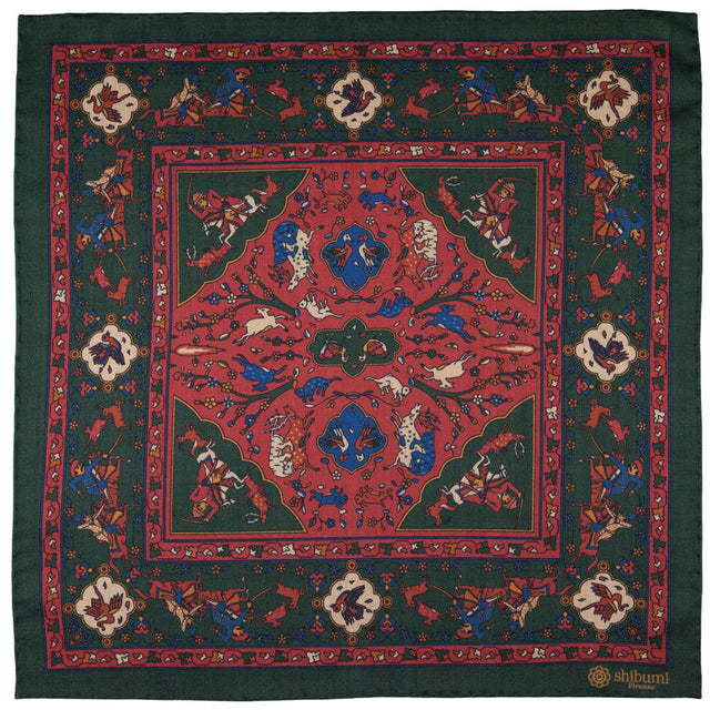 Animal Motif Wool / Silk Pocket Square - Forest - 40x40cm