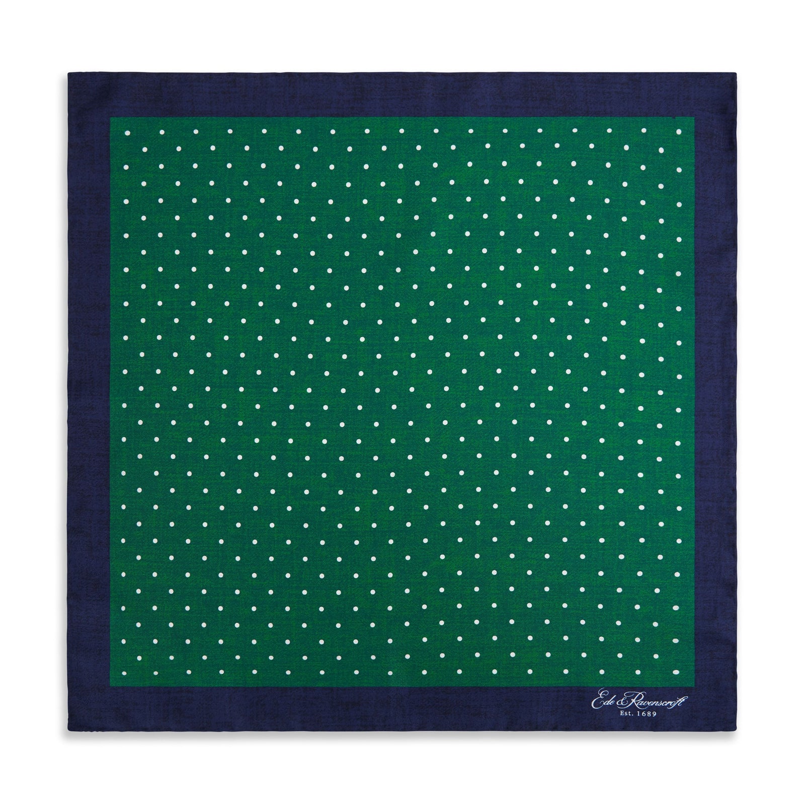 Navy Green Spot Silk Pocket Square