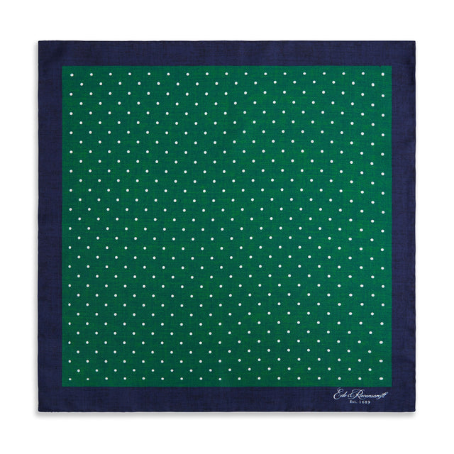 Navy Green Spot Silk Pocket Square