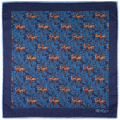 Animal Motif Wool / Silk Pocket Square - Navy - 40x40cm