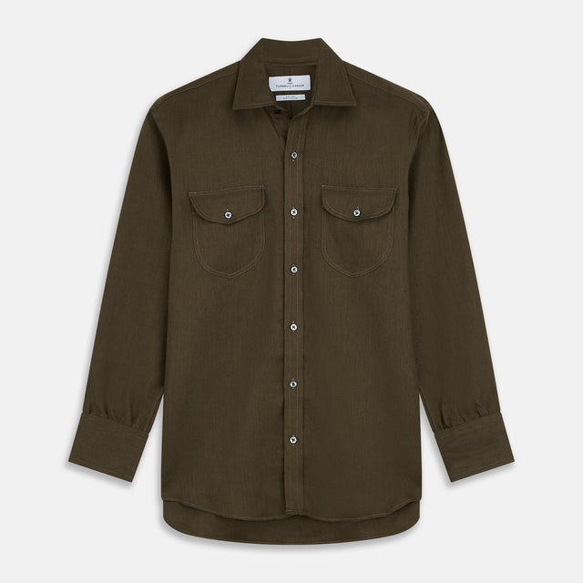 Khaki Green Linen Weekend Fit Langston Shirt