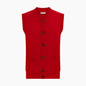 Red Fine Merino V-Neck Sleeveless Cardigan