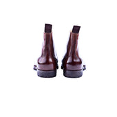 Derby Ankle Boots With Straight Toe Cap And Medallion In Mid Calf Leather