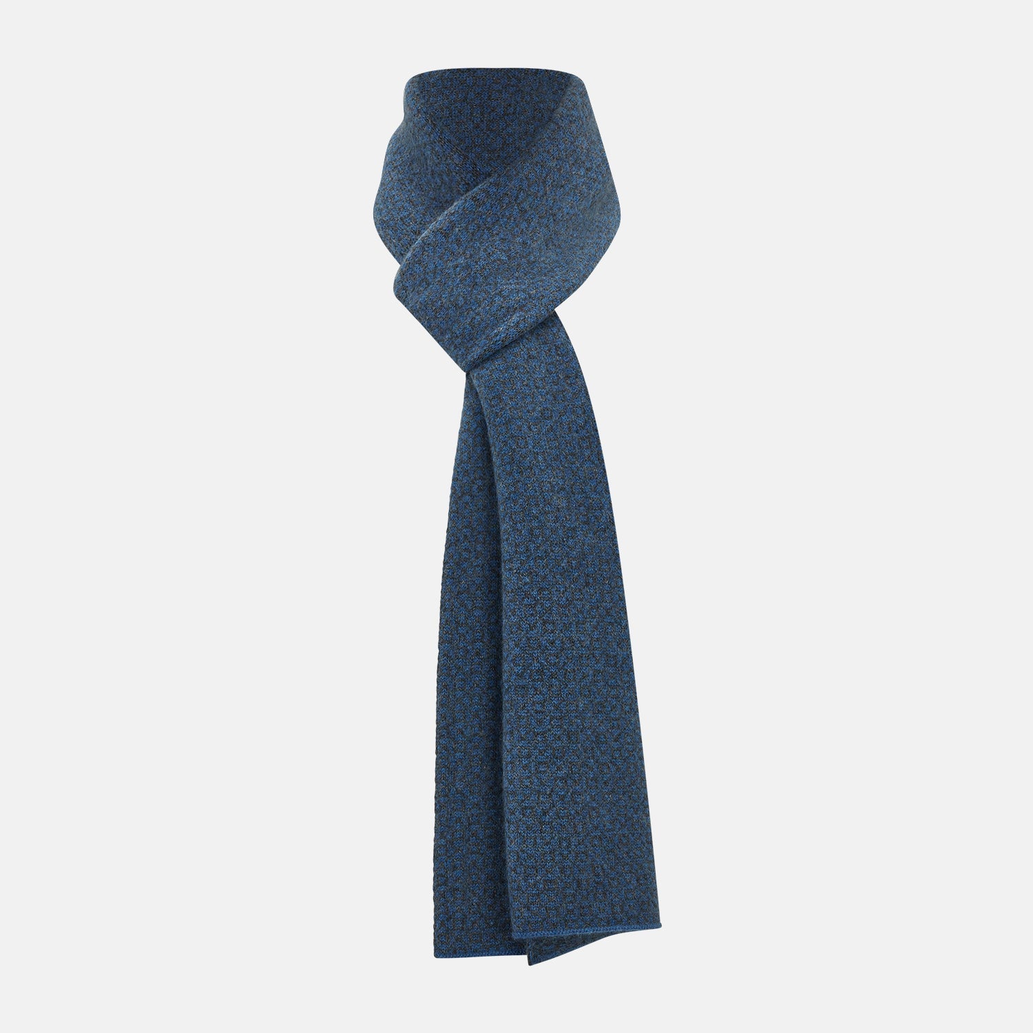 Azzurro And Graphite Lozenge Patterned Cashmere Knitted Scarf