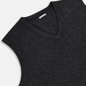 Grey Melange V Neck Sleeveless Cashmere Vest