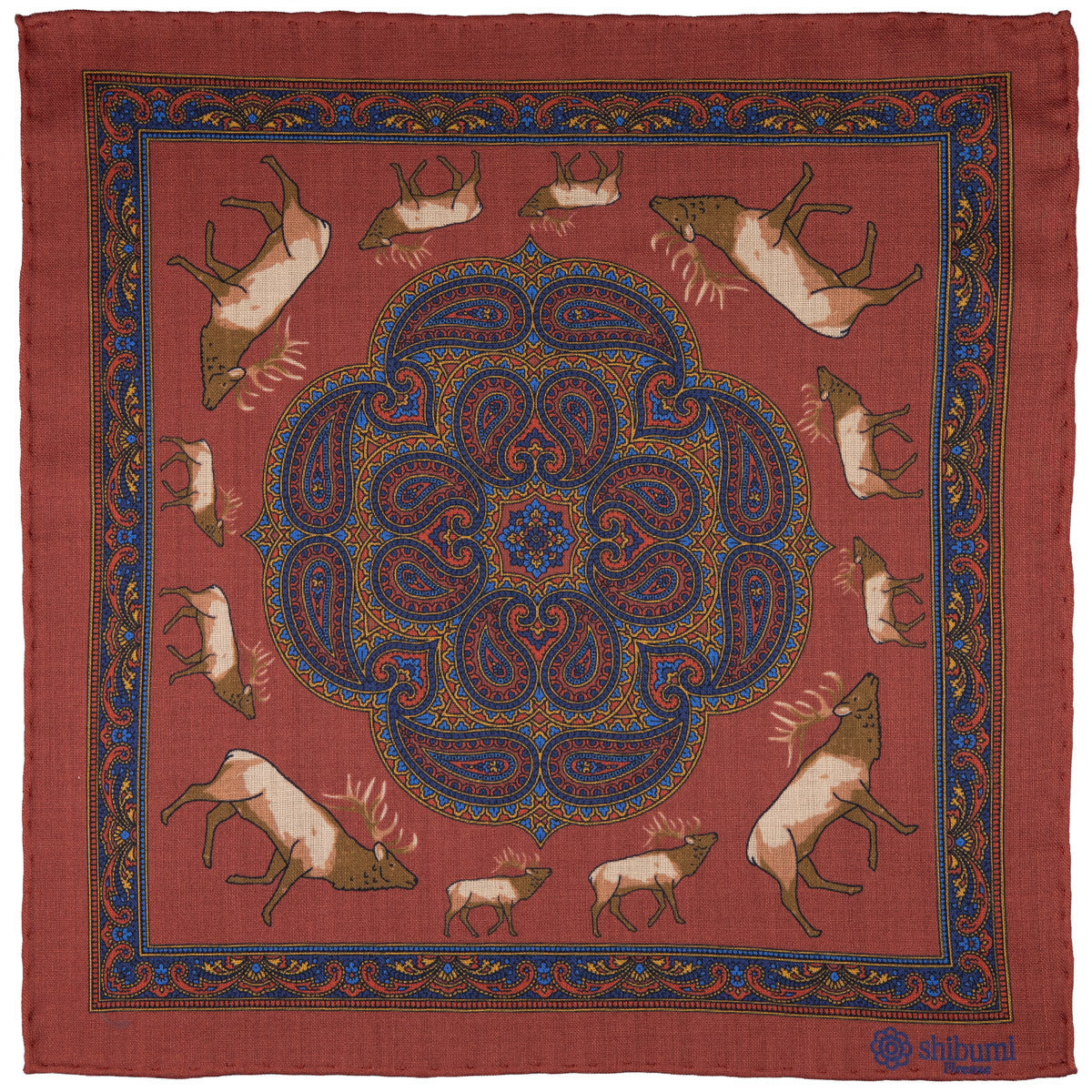 Animal Motif Wool Silk Pocket Square 33x33cm