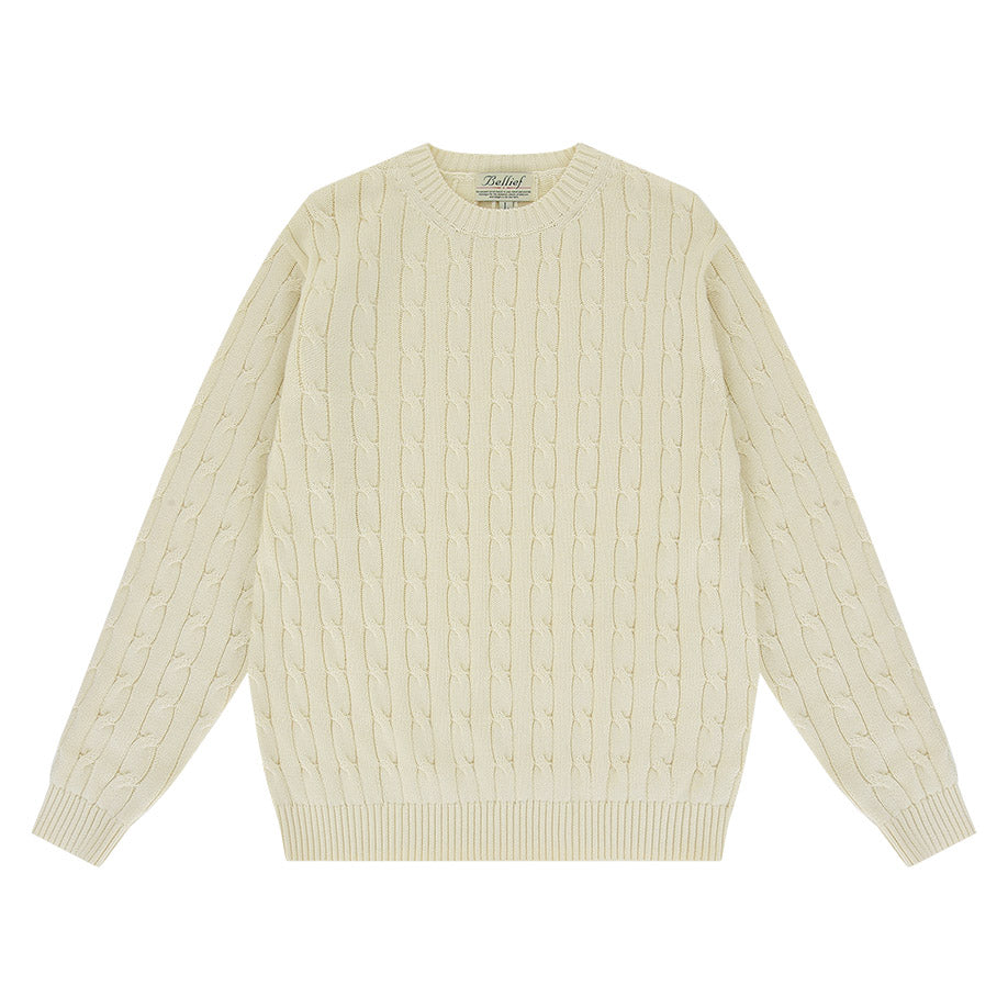 Cable crewneck sweater (Ecru)