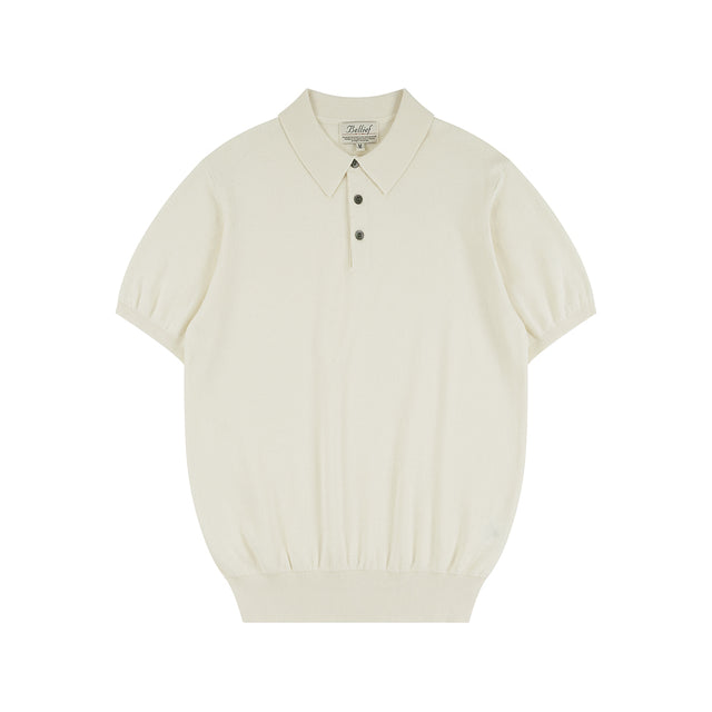 Essential Hard Twist Cotton Short Sleeve Polo Knit (Ivory)