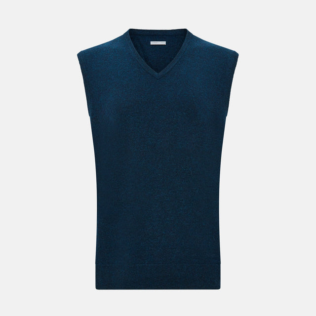 Dark Green Melange Cashmere V-Neck Vest