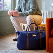 Caballero large travel bag - brown leather and navy canvas with navy stitching