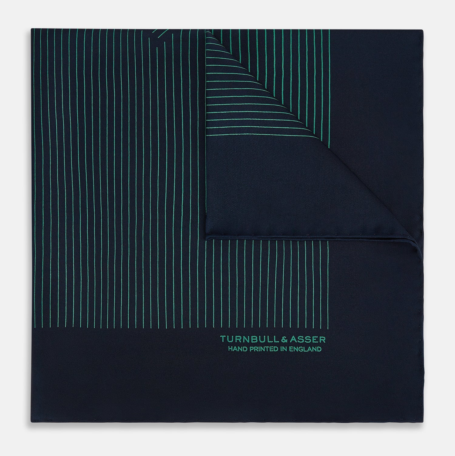 And Petrol Green Stripe Silk Pocket Square