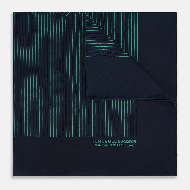 Navy and Petrol Green Stripe Silk Pocket Square