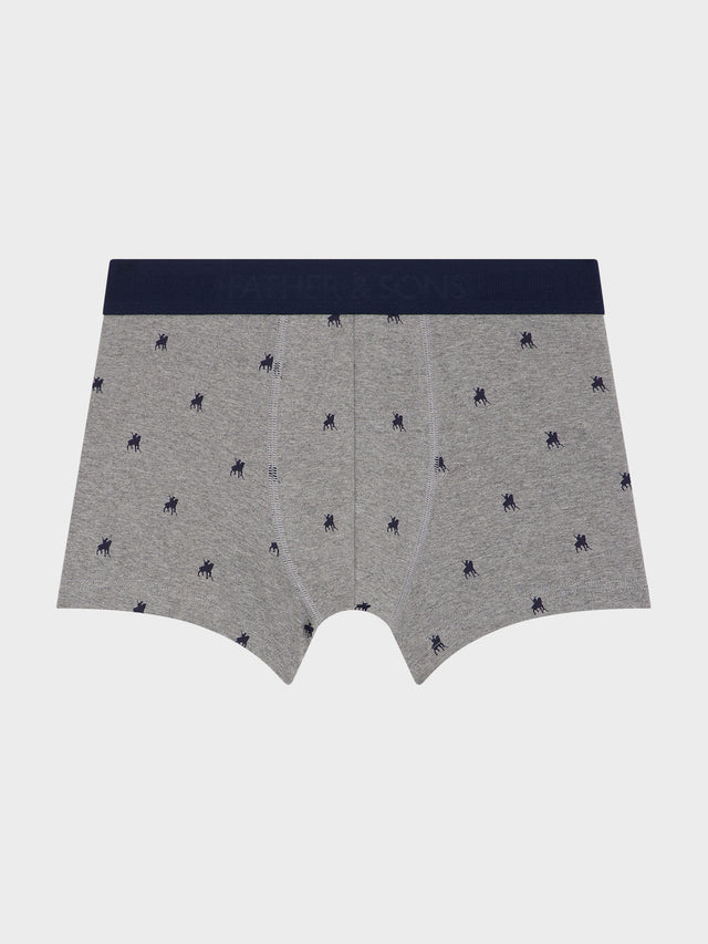 Boxer en coton stretch gris à motif bleu marine