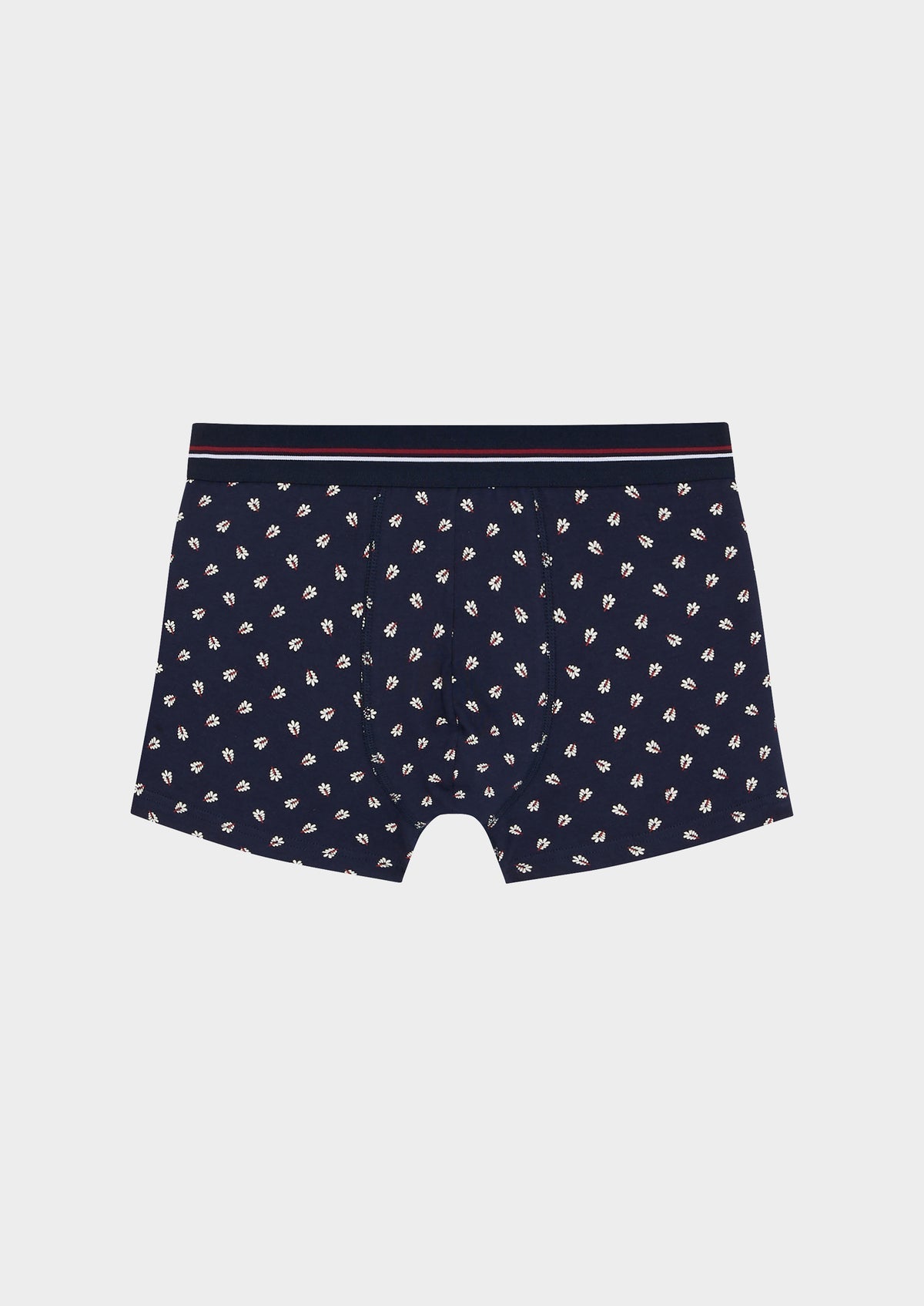 Boxer En Coton Stretch Bleu Indigo Motif Fantaisie Blanc