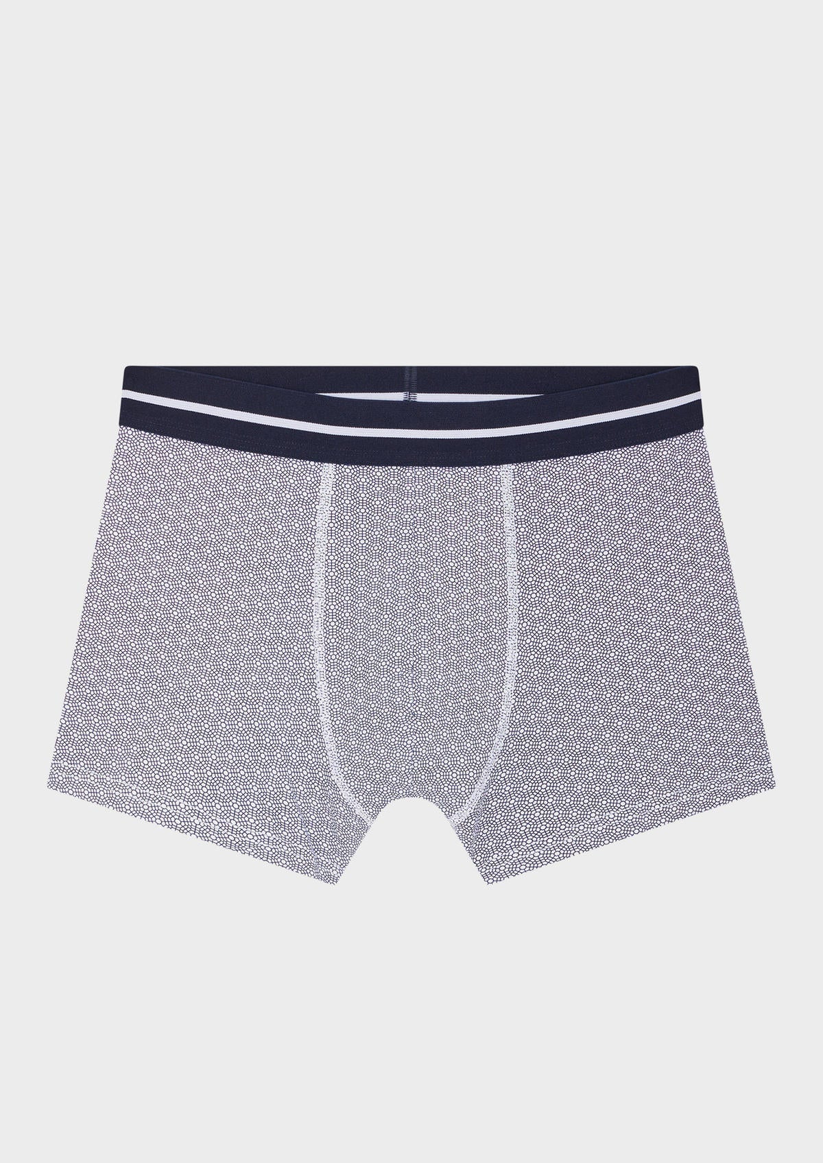 Boxer En Coton Stretch Blanc Motif Fantaisie Bleu Nuit