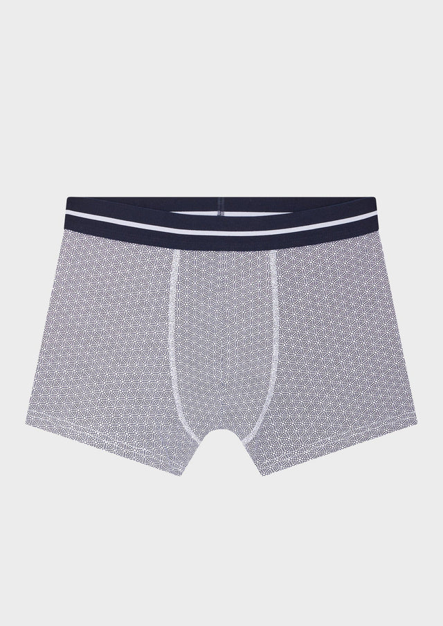 Boxer en coton stretch blanc à motif fantaisie bleu nuit