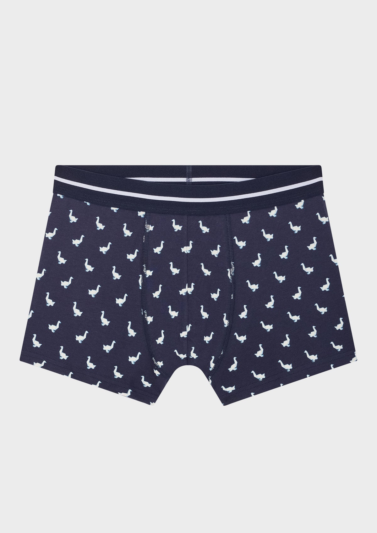 Boxer En Coton Stretch Bleu Nuit Motif Fantaisie Blanc