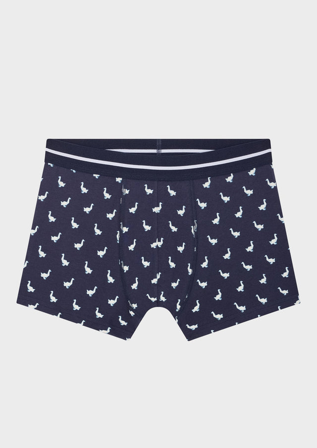 Boxer en coton stretch bleu nuit à motif fantaisie blanc