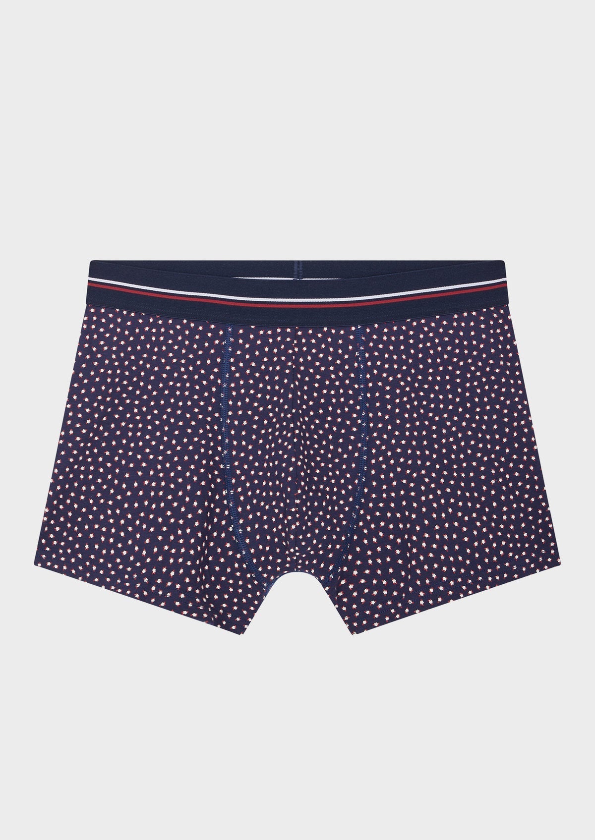 Boxer En Coton Stretch Bleu Motif Fantaisie Bordeaux Et Blanc