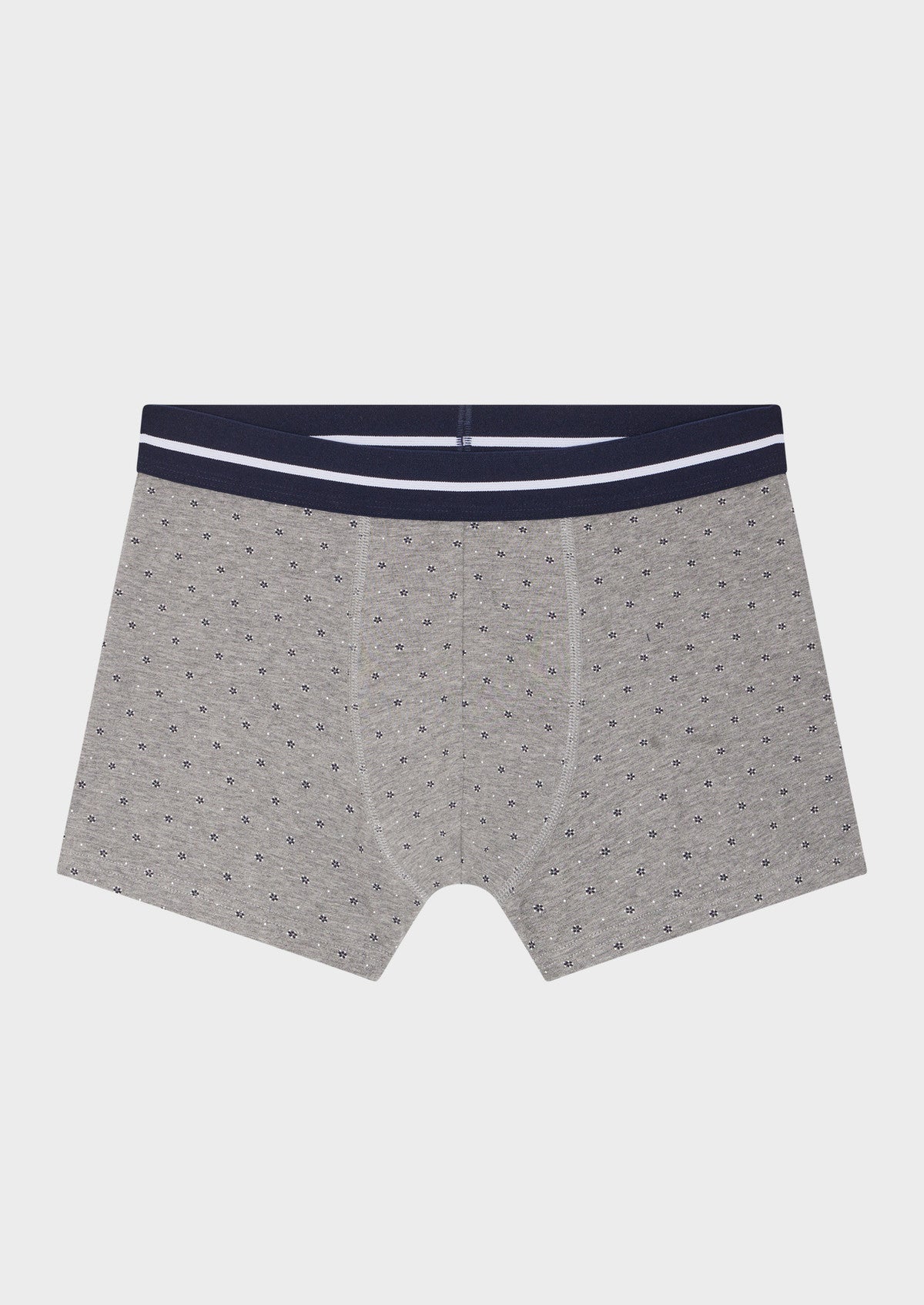 Boxer En Coton Stretch Gris Motif Fantaisie Bleu Et Blanc