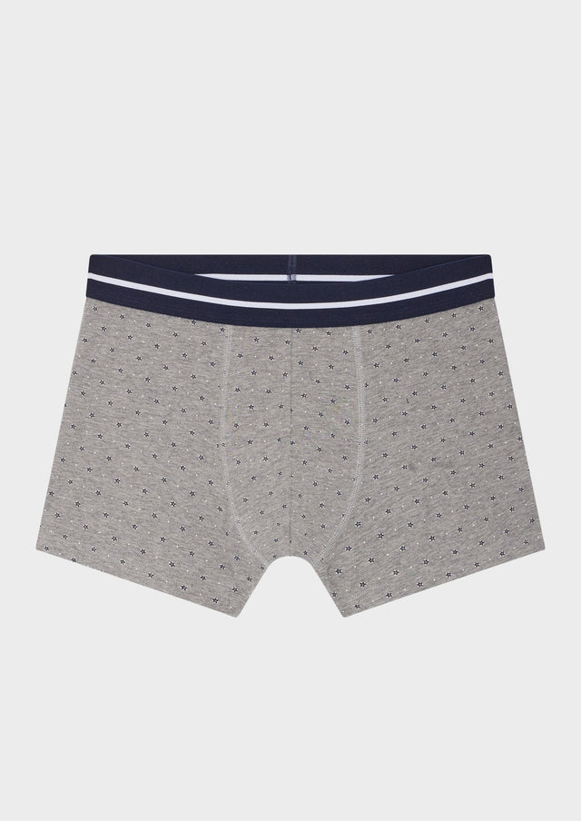 Boxer en coton stretch gris à motif fantaisie bleu et blanc