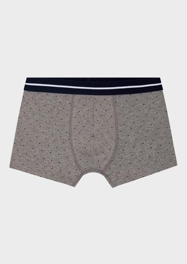 Boxer en coton stretch gris à motif fantaisie bleu marine et blanc