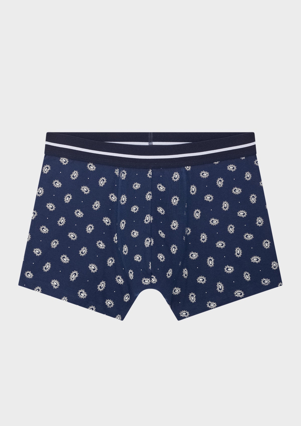 Boxer En Coton Stretch Bleu Marine Motif Fantaisie Blanc
